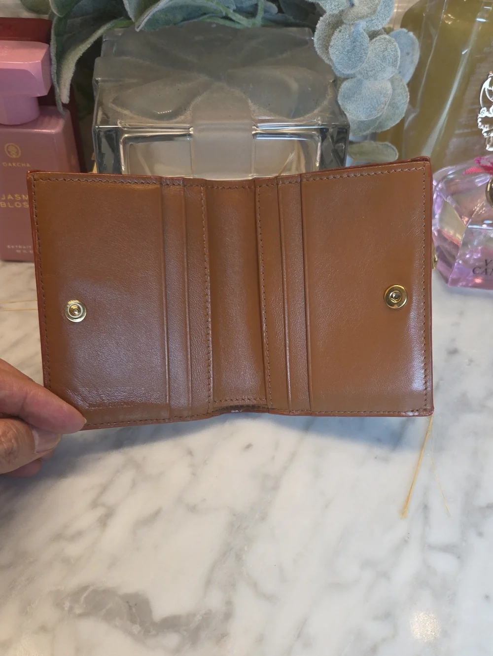EUC Celine Triomphe Canvas & Leather Wallet Card Holder in Beige and Brown Trim